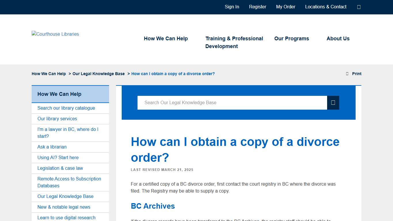 How can I obtain a copy of a divorce order? Courthouse Libraries BC
